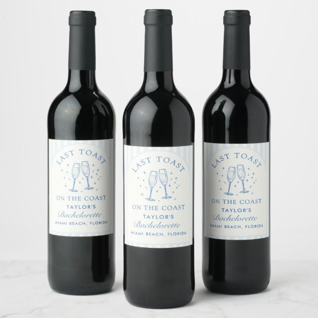 Coastal Bachelorette Modern Cocktail Party Blue Wine Label (Bottles)