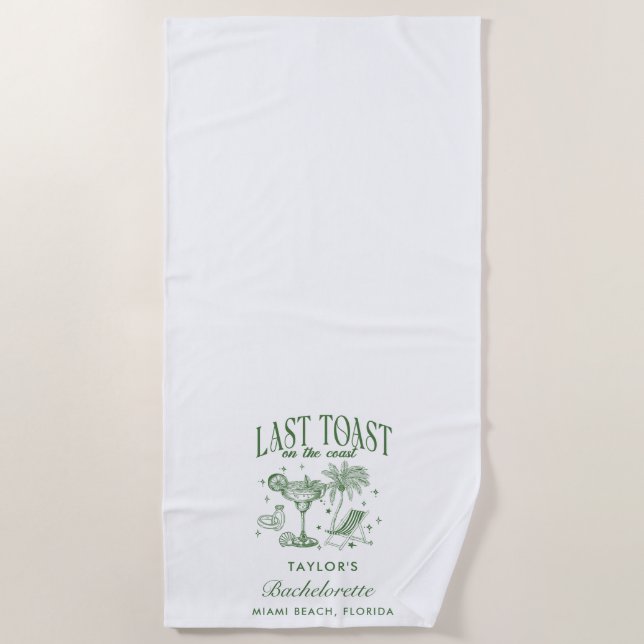 Coastal Bachelorette Modern Cocktail Party Green Beach Towel (Front)
