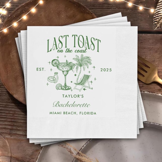 Coastal Bachelorette Modern Cocktail Party Green Napkin (Creator Uploaded)