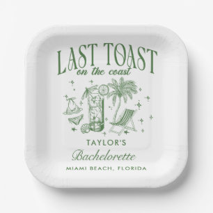 Coastal Bachelorette Modern Cocktail Party Green Paper Plate