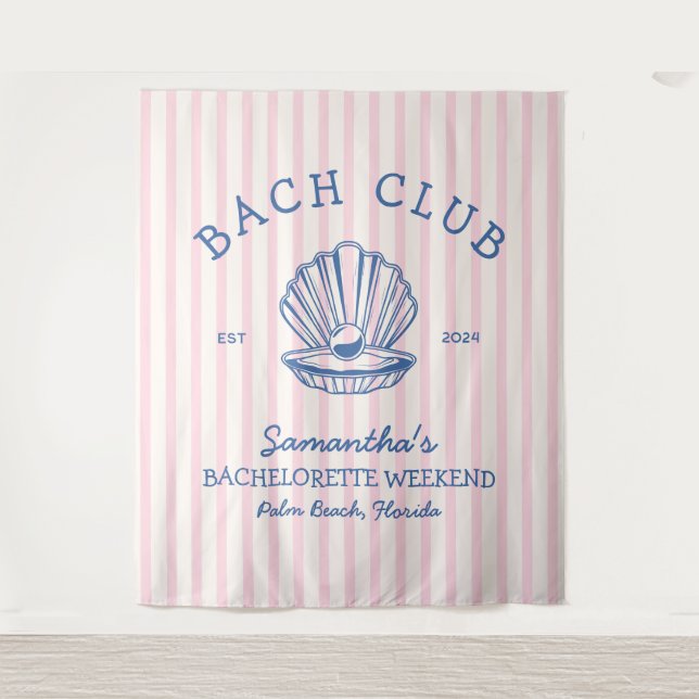 Coastal Bachelorette Party blue pink bach club Tapestry (Front)