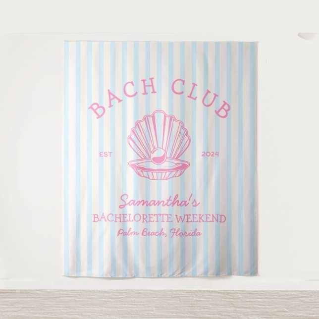 Coastal Bachelorette Party pink blue bach club Tapestry (Front)