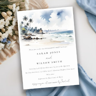 Coastal Bali Beach Palm Tree Watercolor Engagement Invitation