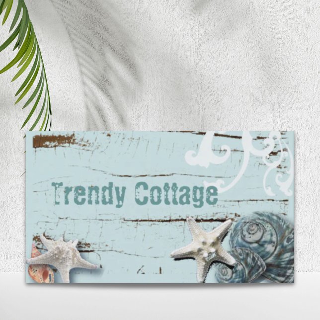 Coastal barn wood aqua blue starfish seashells business card (Coastal barn wood aqua blue starfish seashells business card)