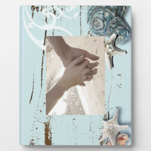 Coastal barn wood aqua blue starfish seashells plaque