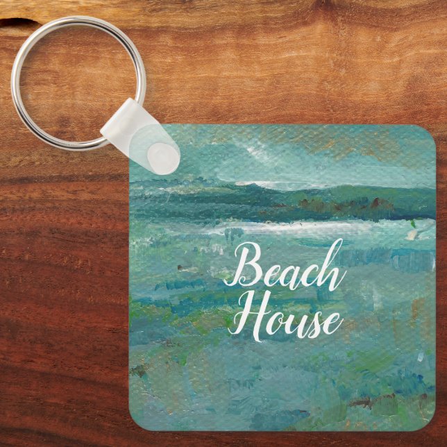 Coastal Beach Abstract Ocean Painting Key Ring (Front)