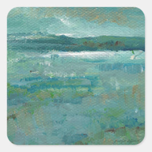 Coastal Beach Abstract Ocean Painting Square Sticker