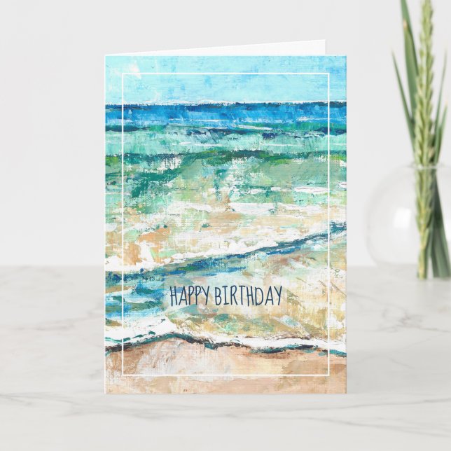 Coastal Beach Abstract Painted Art Happy Birthday  Card (Front)
