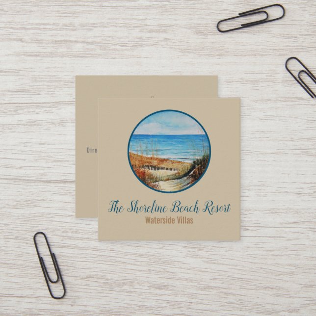 Coastal Beach Art Vacation Rental Square Business Card (Front/Back In Situ)