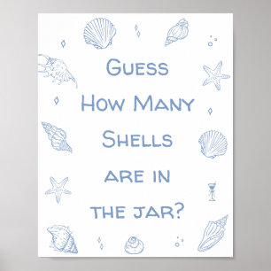 Coastal Beach Baby Shower Guess How Many Shells Poster