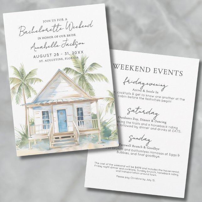 Coastal Beach Bachelorette Party Invitation (Girls Weekend Tropical Beach Bachelorette Party Invitation)