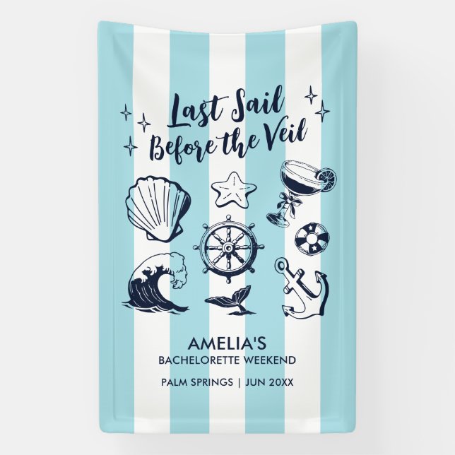 Coastal Beach Bachelorette Party Last Sail Stripes Banner (Vertical)