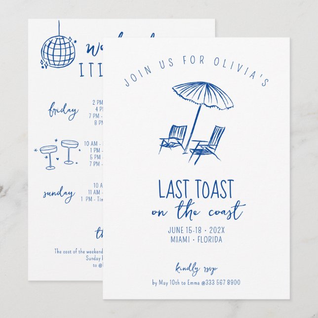 coastal beach bachelorette weekend invitation (Front/Back)