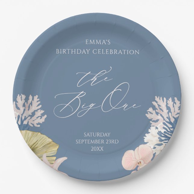 Coastal Beach Big One First Birthday Paper Plate (Front)