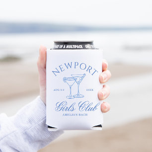 Coastal Beach Blue Bachelorette Girl's Club Can Cooler