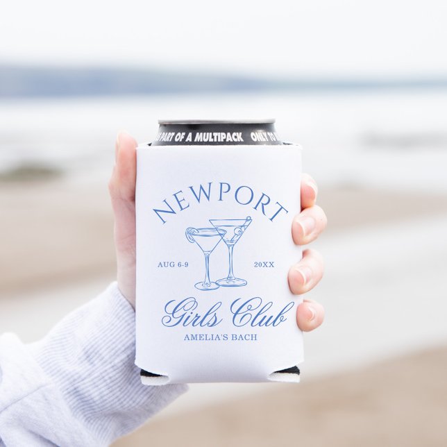 Coastal Beach Blue Bachelorette Girl's Club Can Cooler (Creator Uploaded)