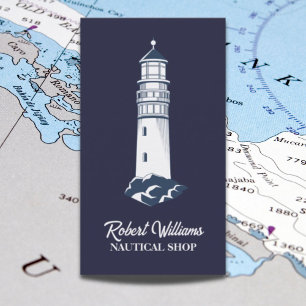 Coastal Beach Blue Boating  Nautical Lighthouse Business Card