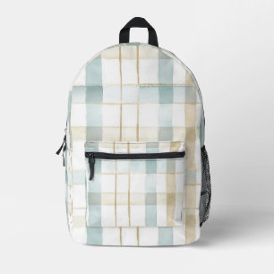 Coastal Beach Blue Cream White Plaid Stripes Printed Backpack