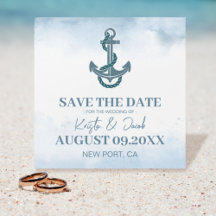 Coastal Beach Blue Nautical Wedding Save The Date