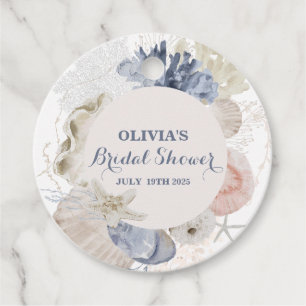 Coastal Beach blue seashell bridal shower Favour Tags
