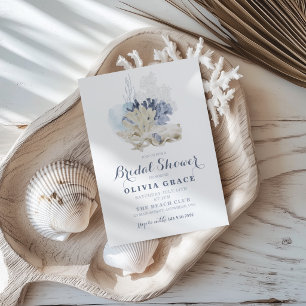 Coastal Beach blue seashell bridal shower Invitation