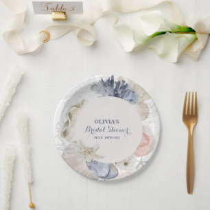 Coastal Beach blue seashell bridal shower Paper Plate