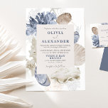 Coastal beach blue seashell wedding Invitation<br><div class="desc">Blue coastal beach seashell wedding invitation.</div>
