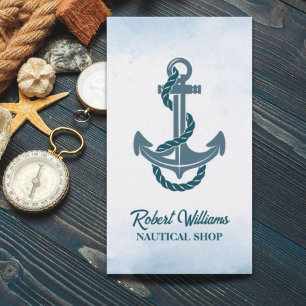 Coastal Beach Blue Watercolor Ship Anchor Nautical Business Card