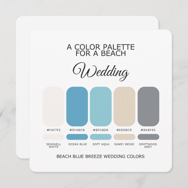 Coastal Beach Blue Wedding Color Palette Card (Front/Back)