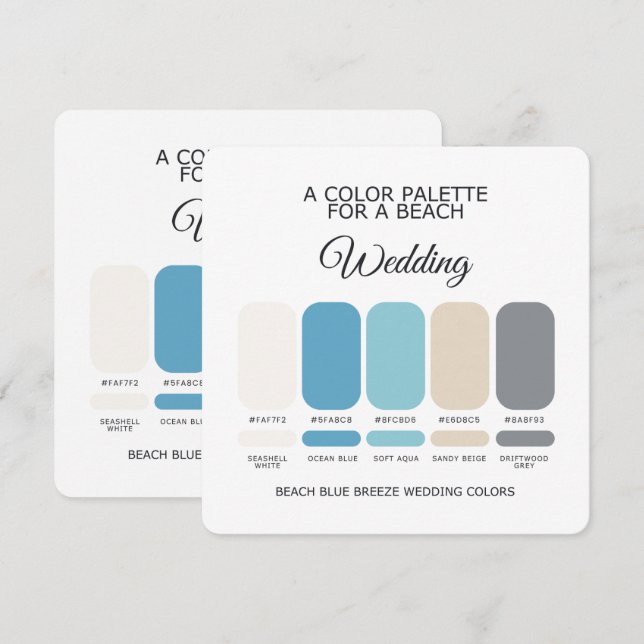 Coastal Beach Blue Wedding Colour Palette Card (Front/Back)