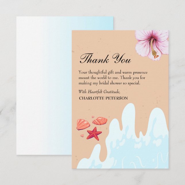 Coastal Beach Bridal Shower  Thank You Card (Front/Back)