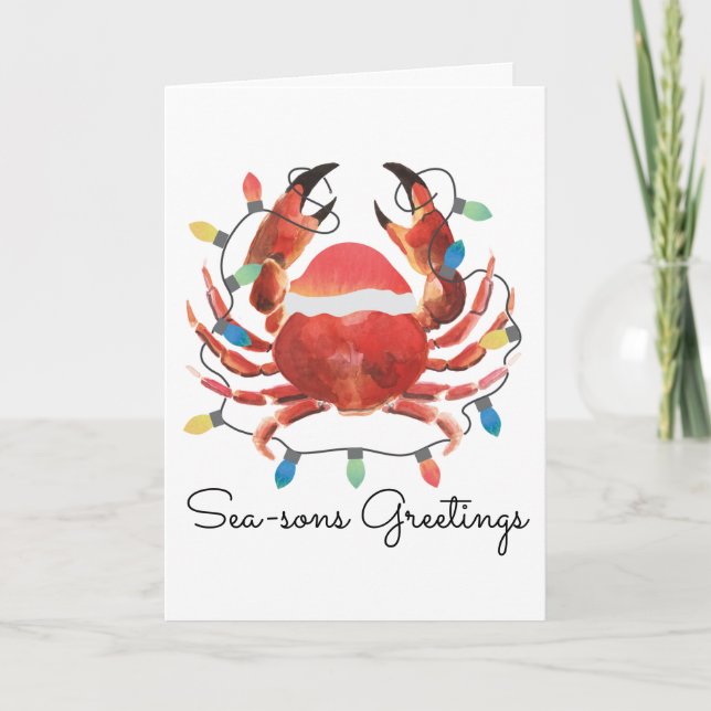 Coastal Beach Christmas Nautical Crab Holiday Card (Front)