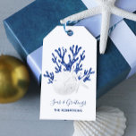 Coastal Beach Christmas Navy Blue Glitter Gift Tags<br><div class="desc">These personalised coastal Christmas gift tags feature a white sand dollar and 2 white starfish on navy blue glitter coral,  and the beachy holiday message “seas & greetings.” *If you would like this design on more products or need design help,  please contact me through Zazzle Chat.</div>