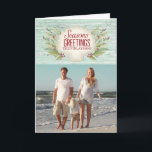 Coastal Beach Christmas Photo Card<br><div class="desc">A beautiful aqua beach themed Christmas greeting card with the message,  Seasons Greetings and your name. This card is decorated with a sand dollar,  holly and sea grasses.</div>