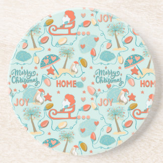 Coastal, beach Christmas, Santa, palm trees Coaster