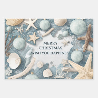 Coastal Beach Christmas – Seashell & Ocean Inspire Wrapping Paper Sheet
