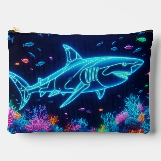 Coastal/Beach colourful neon shark Accessory Pouch (Front)