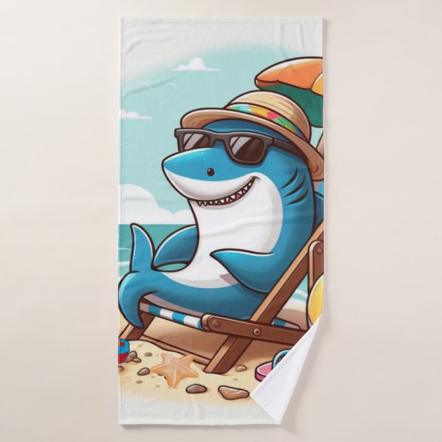 Coastal/Beach cute cartoon shark Bath Towel (Bath Towel)