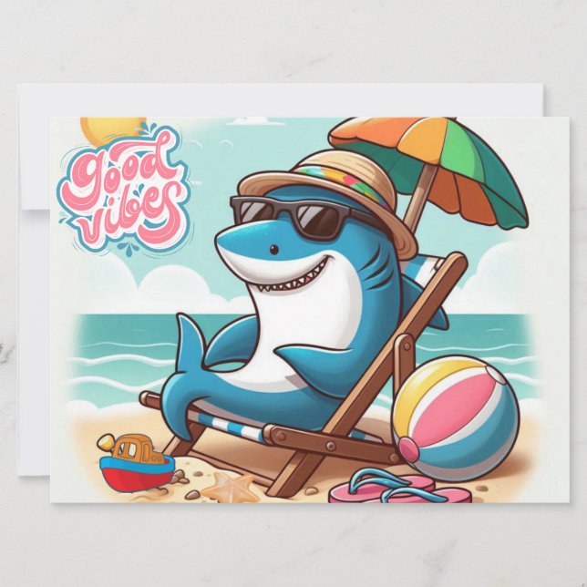 Coastal/Beach cute cartoon shark Holiday Card (Front)