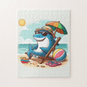 Coastal/Beach cute cartoon shark Jigsaw Puzzle