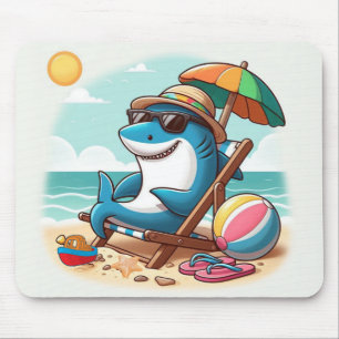Coastal/Beach cute cartoon shark Mouse Mat