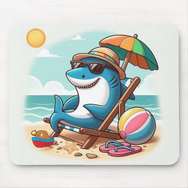 Coastal/Beach cute cartoon shark Mouse Mat (Front)