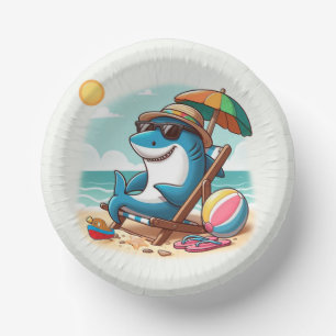 Coastal/Beach cute cartoon shark Paper Plate