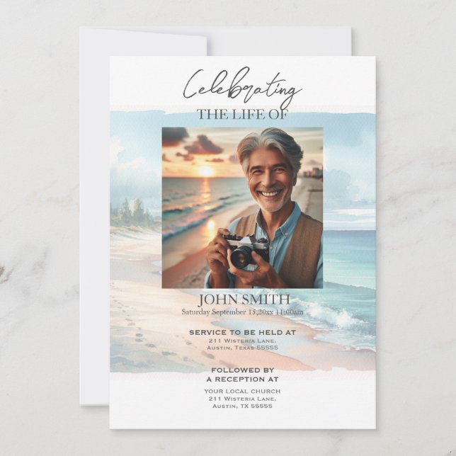 Coastal Beach Funeral Memorial Service Invitation (Front)