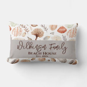 Coastal Beach House Seaside Shells Lumbar Cushion