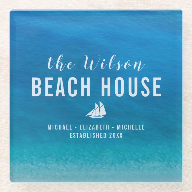 Coastal "Beach House" Your Name Typography Coaster (Front)