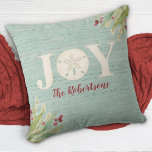 Coastal Beach Joy Christmas Throw Pillow<br><div class="desc">Personalise this beach Christmas pillow with your family name.</div>