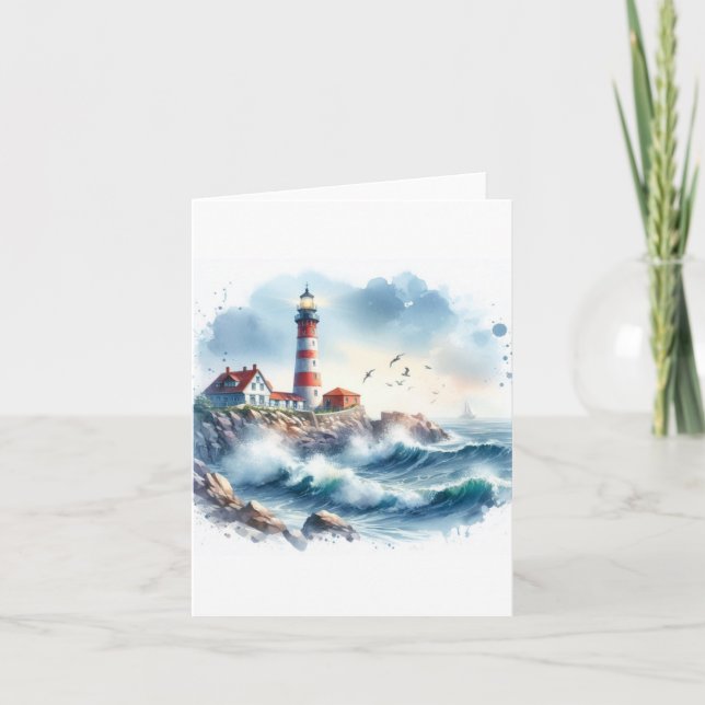 Coastal Beach Lighthouse Thank You Card (Front)