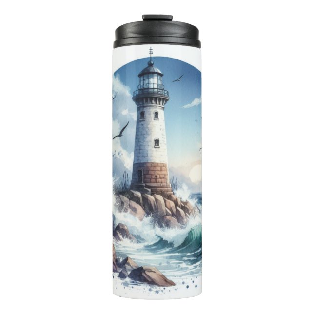 Coastal Beach Lighthouse Thermal Tumbler (Front)