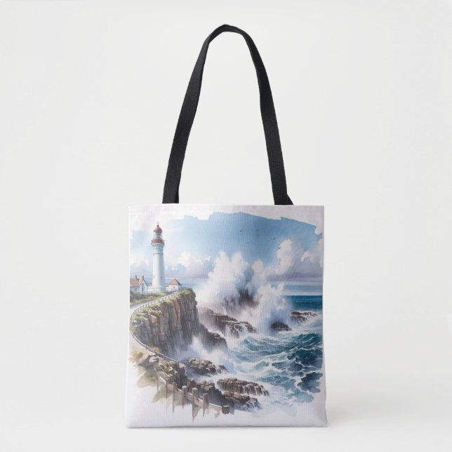 Coastal beach Lighthouse  Tote Bag (Front)